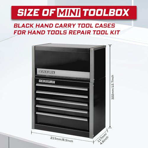 Geinxurn 8-Drawer Rolling Black Tool Box, Heavy Duty Micro Roll Cab Steel Stackable Tool Chest with Lockable Drawers, 2-in-1 Large & Compact Combo Set (3-Drawer + 5-Drawer) for Garage, Workshop