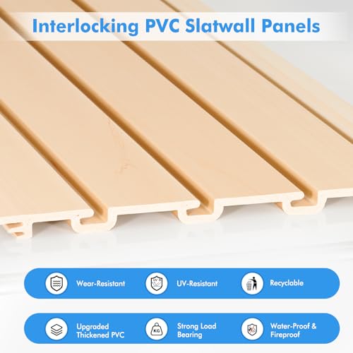 [8x4 Ft²] PVC Slat Wall Paneling, Adjustable Slatwall Panels with Coupling Structure, Slatted Wall Panel System with Customizable Storage Options, DIY Cutting & Easy-to-Install Slatwall Board Shelves