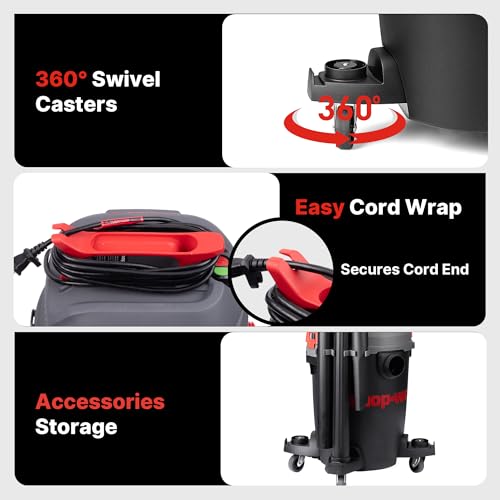 Shop-Vac 6 Gallon Ultra Quiet Shop Vacuum Wet and Dry, 4.5HP Powerful Suction Wet/Dry Vacuum with Attachments, 1-7/8 in. x 7 Ft Hose, 15 Ft Cord, Ideal for Jobsite, Garage, Workshop & Home, 5430541