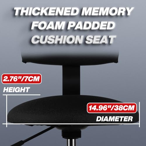 FreekyFit Shop Stool with Backrest, Mechanic Garage Stool for Workshop, Adjustable Shop Stools Chair, Padded Workbench Stools for Men Women, 300 LBS Capacity, 360° Swivel PVC Seat, Heavy Duty, Black
