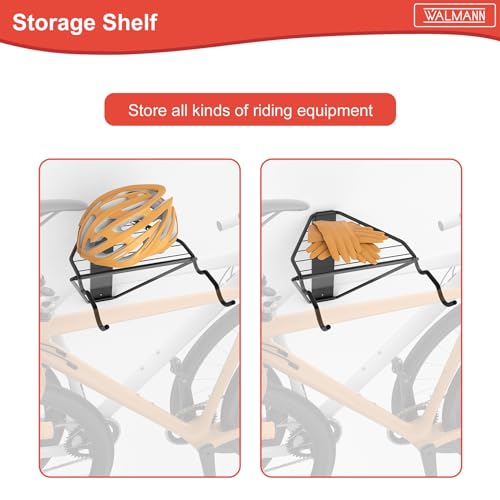 WALMANN Wall Mounted Horizontal Bike Rack, Foldable Space Saving Bicycle Storage Solution for 2 Bikes, Indoor Bike Storage for Garage