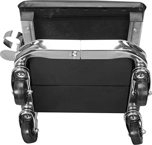 AR7451B Torin Heavy Duty Rolling Creeper Garage/Shop Seat: Padded Mechanic Stool with Tool Tray Storage and Cup Holder, Black