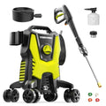 Yeryork Pressure Washer, 3000 PSI Power Washer with 4 Lockable Wheels, Stainless Steel Lance, 4 Quick Connect Nozzles, 500ml Foam Cannon for Car/Decks/Driveways/Patios (Fluorescent Green)