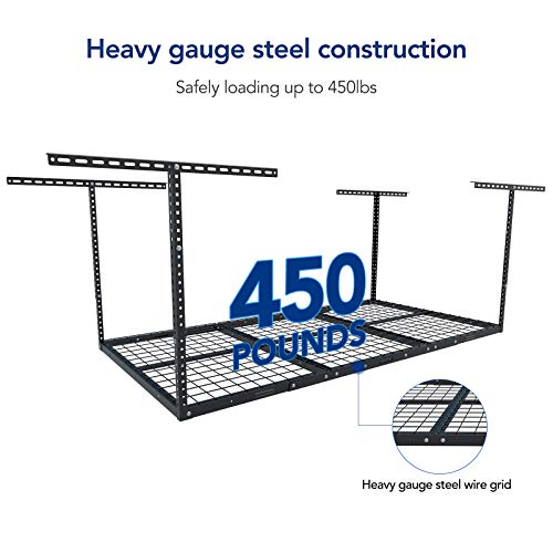 FLEXIMOUNTS 3x6 Overhead Garage Storage Adjustable Ceiling Storage Rack with 4-Pack Add-On Storage Flat Hook Accessory, 72" Length x 36" Width x 40" Height Storage Rack, Black