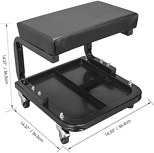 Torin ATR6300B-1 Rolling Creeper Garage/Shop Seat: Padded Mechanic Stool with Tool Tray Storage, Black