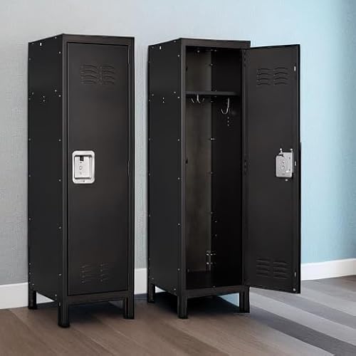Anxxsu Metal Storage Locker, Lockable Employees Metal Locker with Door, 55" Height Steel Locker for Home, School, Office, Gym (Retro Black)