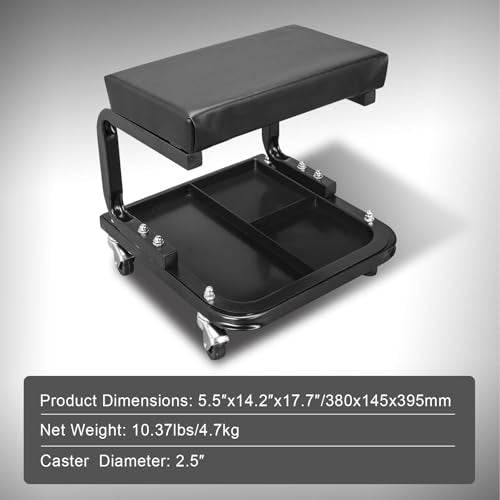 Big RED 250lb Black Rolling Automotive Creeper Garage/Shop Seat: Padded Mechanic Stool with Tool Large Tray Suitable for garages, Repair Shops,6300-black