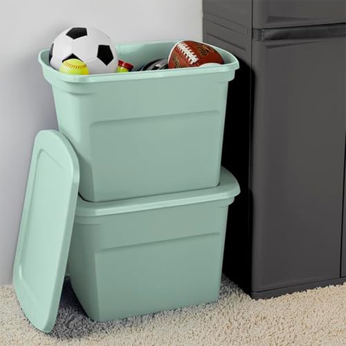 Sterilite 16 Pack Tote, Plastic Stackable Storage Bin Container with Lid, 18 Gallon, Mindful Mint