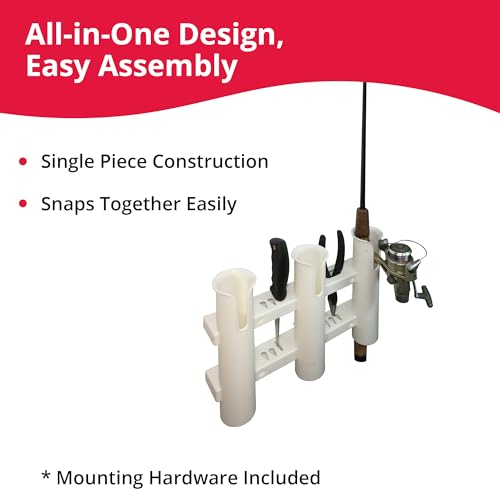 SeaSense 3-Rack Fishing Rod Holder for Your Boat, Pontoon, Garage – Convenient Storage for Fishing Poles, Pliers, Filet Knives & Other Gear – Mounting Hardware Included, Snaps Together Easily