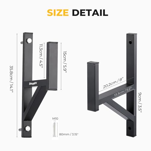 BougeRV Side Mount Trailer Ladder Rack, 2 Racks Heavy Duty Steel Ladder Racks with Bungee Cords Fit for Open and Enclosed Trailer Side Wall, 353 LBS Capacity, Carry 1 or 2 Ladders