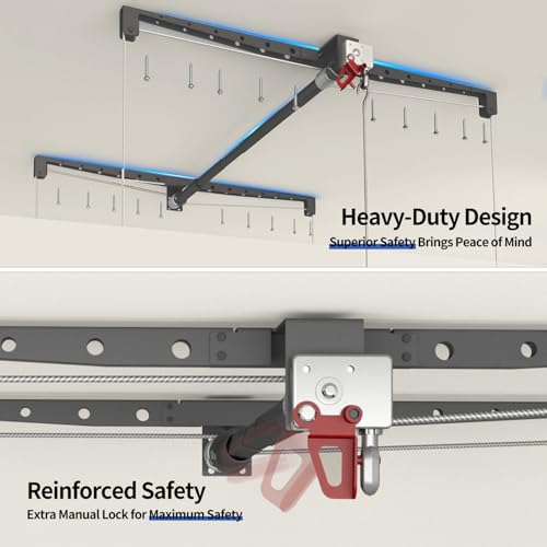 KOKORACKER Overhead Garage Storage Lift, Adjustable Heavy-duty 4x4 Ft Ceiling Racks with Safety Lock, Ideal for Storage Lifting Organization System, 250lbs Capacity