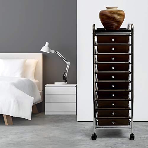 Seville Classics 10-Drawer Multipurpose Mobile Rolling Utility Storage Organizer with Tray Cart, Black