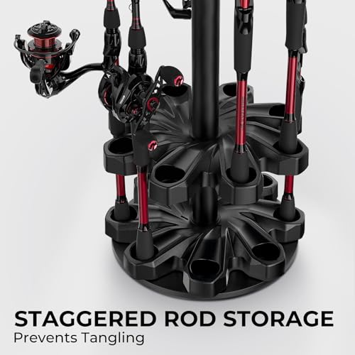 KastKing V16 Rotating Fishing Rod Holder for Garage, Floor Rack Holds Up to 16 Rods & Combos, Space-Saving Pole Organizer with Foam, Durable ABS, Fishing Gear Storage Gift for Men