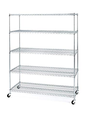 Seville Classics UltraDurable MEGA Rack Commercial-Grade 5-Tier NSF-Certified Steel Wire Shelving with Wheels, 60" W x 24" D x 72" H, Chrome