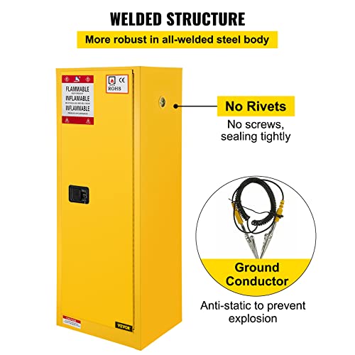 VEVOR Flammable Cabinet 18" x 18" x 35", Galvanized Steel Safety Cabinet, Adjustable Shelf Flammable Storage Cabinet, for Commercial Industrial and Home Use, Yellow: Industrial & Scientific