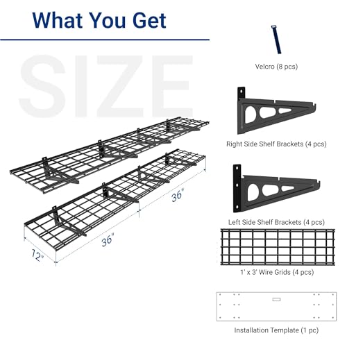 FLEXIMOUNTS 12-inch-by-72-inch Wall Shelf Garage Storage Rack Wall Mounted Floating Shelves,1x6ft,Black, 2-Pack, Classic Series
