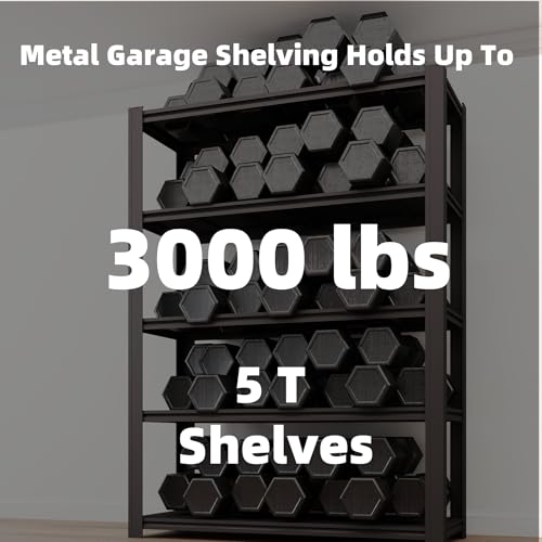 LI JIU HOME 5 Tier Metal Shelving Unit, Adjustable Storage Shelves, 84" H x 55" W x 24" D Heavy Duty Garage Shelves for Warehouse, Basement, Kitchen, Pantry, Living Room, Black (5T 84 * 55 * 24)