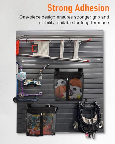 ZORUNNA 2PCS Slatwall Basket with Zipper, 6 PCS Heavy Duty Hooks, 16x15x11 Inch Slatwall Accessories, Easy to Install Garage Storage Mesh Basket for Shop Gym Toy Display Storage.