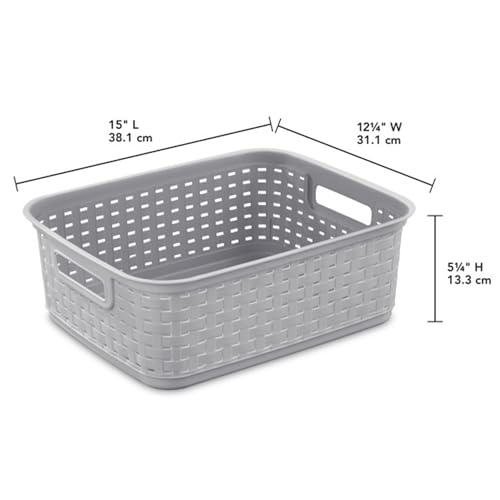 Sterilite Short Plastic Weave Storage Basket, Bin Organization for Countertops, Tabletops and Shelves for Crafts, Jewelry, Gray, 18-Pack