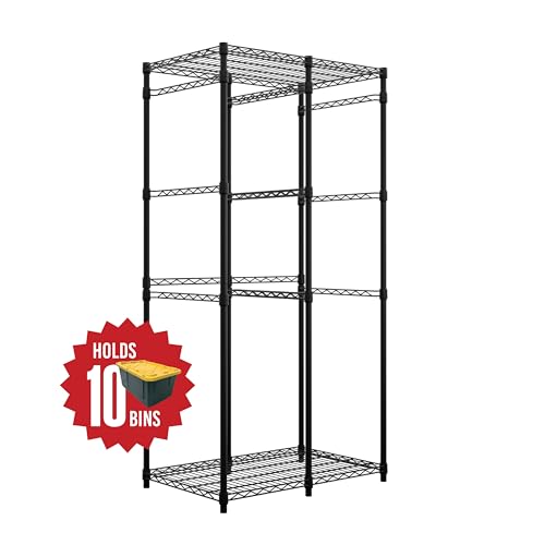 SafeRacks Bin Storage Rack for 12 Gallon Storage Totes – Includes 10 Bins - Garage or Holiday Decoration Organization, NSF Certified, Heavy Duty Steel 21.5"x34.25"x68" (Black)