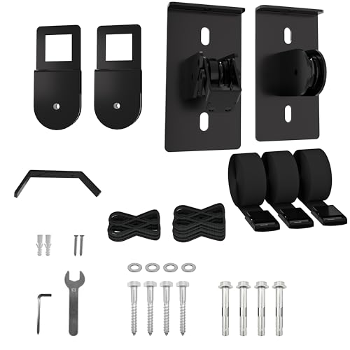 TRUSOON Kayak Hoist Pulley System for Garage, Durable Nylon Rope Ceiling Lift for 10-18 FT, Overhead Storage Rack for Canoe, Holds 150 LBS, Black