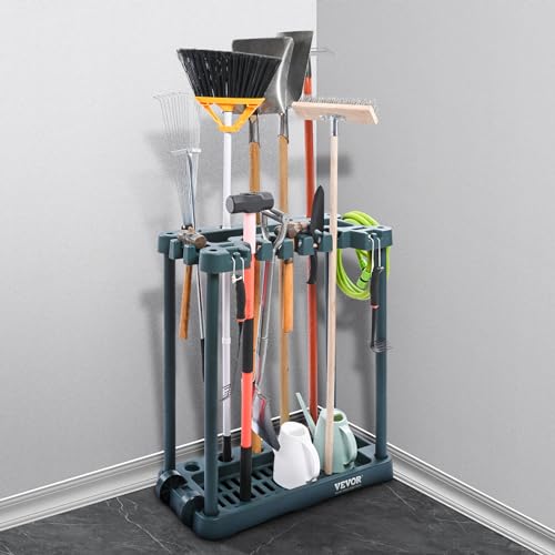 VEVOR Garden Tool Organizer, 10 Slots, Yard Tool Tower Rack for Garage Organization and Storage, Hold Long-Handled Tool/Rake/Broom/Shovel, PP Garden Tool Stand Holder Organizer for Yard, Shed, Outdoor