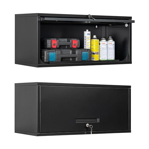Yizosh Metal Garage Cabinet with Doors, Wall Mounted Storage Cabinet, Floating Tool Cabinet for Basement, Kitchen, Warehouse (Black, 13.7" H)