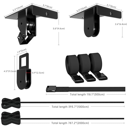 TRUSOON Ladder Storage, Larger Pulley Ladder Hoist, Self Locking Function Ladder Hanger, Garage Ceiling Mount Lift System for Kayak, Cargo Box, Canoe, Bike,Fit 10-14 Foot Ceilings, Hold 150 lbs