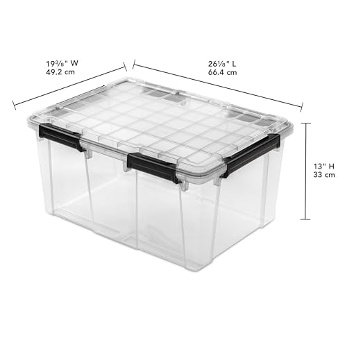 Sterilite 8 Pack 80 Qt Gasket Box, Clear Stackable Plastic Storage Container with Lids, Black - Waterproof and Dustproof Tote for Home Organization