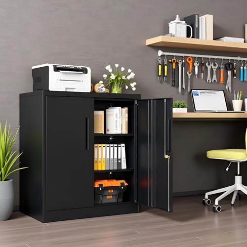SUNCROWN Metal Storage Cabinets, 36”Locking Cabinet with Doors and Adjustable Shelves, Steel Utility Tool Garage Cabinets for Home, Office, Kitchen,Warehouse, Black