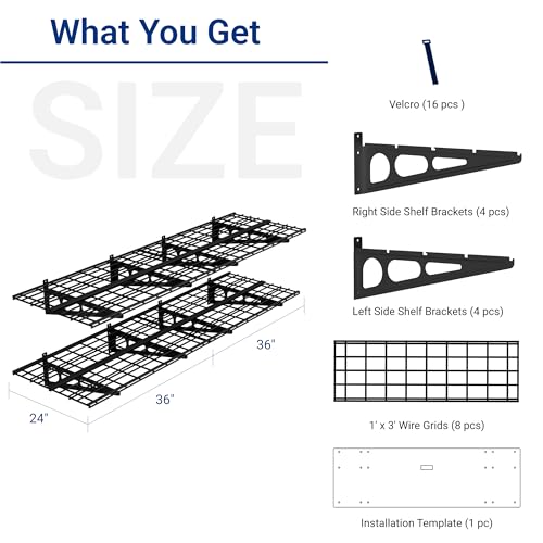 FLEXIMOUNTS 2-Pack 2x6ft Garage Shelving 24-inch-by-72-inch Heavy Duty Wall Mounted Shelves Garage Storage Rack Floating Shelves, 1400lbs Load Capacity, Black, Classic Series