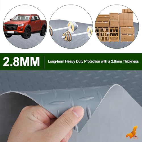 SEAL 4 x 8 FT Premium Garage Floor Mat, Solid 2.8mm Thick Lay-Flat Gray Commercial Grade Heavy Duty Parking Mat for Golf Cart, Workbench, ATV, Water/Stain Resistant Runner (Embossed Diamond Plate)