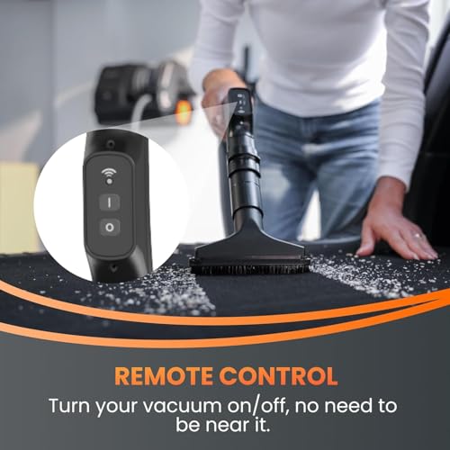 Giraffe Tools Grandstorm Retractable Vacuum Cleaner Wall-Mounted, Shop Wet Dry Vacuum Cleaner with 6 Nozzles for Car Detailing Remote Control Garage Vacuum, Grey, 30ft Hose