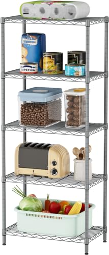 SINGAYE 5 Tier Storage Garage Shelving Units Heavy Duty Wire Shelves Pantry Metal for Pantry Closet Kitchen Laundry Bathroom Organizers Shelf Home Shorage Gray
