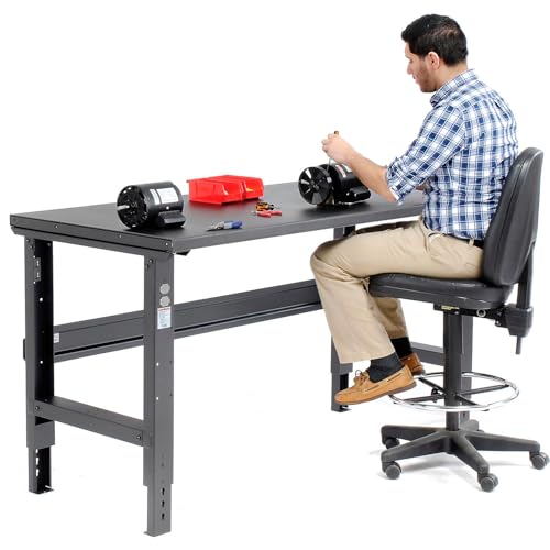 Global Industrial Adjustable Height Workbench C-Channel Leg, 60" W x 30" D, 1-1/2" 12-Gauge Steel Top with Square Edge, 2000 Lbs. Capacity, Black, Industrial Workbench