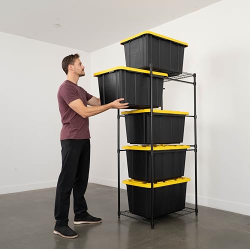 SafeRacks 5-Tier Steel Tote Rack - (Rectangle Tube) Maximize Space, Declutter, Organization, NSF Certified, Bin Storage for Garage, Pantry, Kitchen, Workspace, 5 Shelves, 31″ x 23″ x 68″, Black