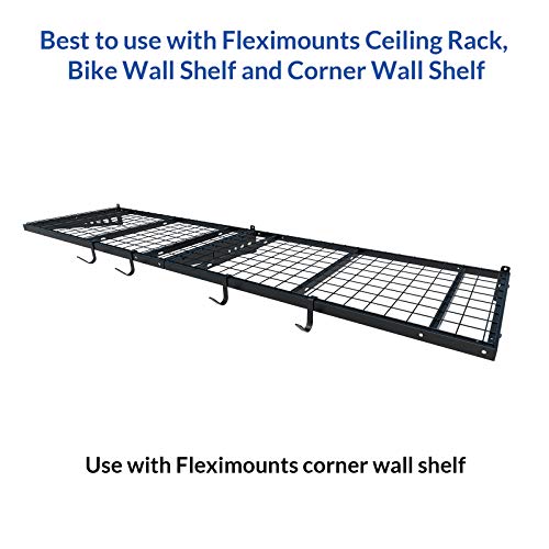 FLEXIMOUNTS 4 Pack Add On Storage Rail Hook Accessory for Ceiling Rack and Wall Shelving, Max Weight Capacity up to 50lbs, Black