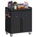 Aobabo Rolling Metal Storage Cabinet with Wheels, Heavy Duty Steel Garage Tool Cabinet with 2 Drawers, Pegboard & 4 Hooks, Lockable Mobile Organizer with Adjustable Shelves, Black, Assembly Required