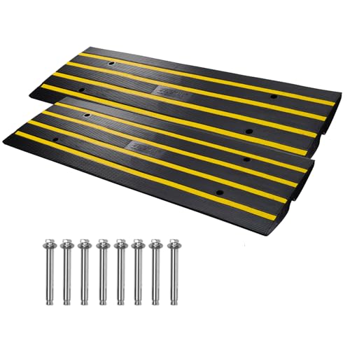 VEVOR Rubber Curb Ramps for Driveway, 2 Pack Threshold Bridge, 33069 lbs Load Capacity, 2.5" Rise, with Reflective Safety Strips, Ideal for Cars, RVs, Scooters and Motorcycles to Prevent Car Scraping