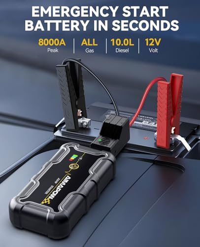 AIMAPOW Portable Car Battery Jump Starter 8000A 20000mAh Jump Box, Car Jumper Starter Portable Jumper Cables for car(AllL Gas/10L Diesel), Fast Charge, Lights, Compact