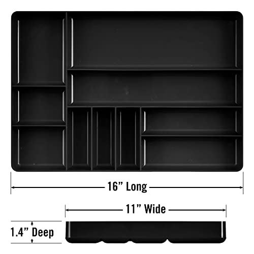Ernst MFG 10 Compartment Drawer Organizer: Heavy Duty Stackable Tray for Automotive Tool Organization -Low Profile Toolbox - Nuts and Bolts, Tools, Parts, Easy to Clean - Black - Made in the USA