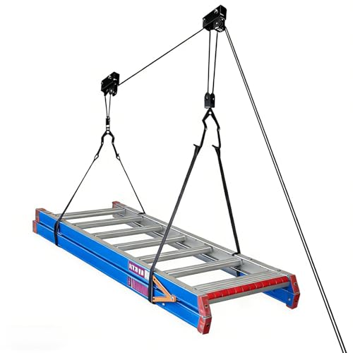 SYDSZ Ladder Storage Ceiling Hoist – Garage Pulley Lift System for Ladder Carrier Fits Garage or Shed with 125lb