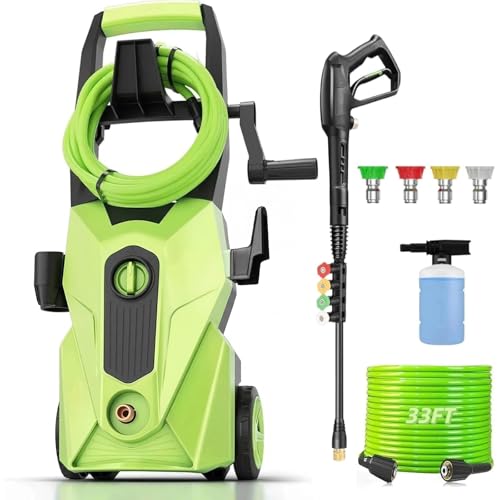 Pressure Cleaner 5000PSI High Power Cleaners with 33ft Pressure Hose, 4 Nozzles and Foam Cannon, for Home, Cars, Fences, Patio (Light Green)