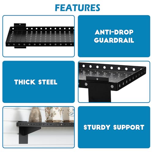 SINCHEEWAY Slatwall Shelves 24 Inch, Slatwall Accessories for Retail, Garage, Home Storage, Heavy Duty Slat Wall Hanging Shelf (2, Black)