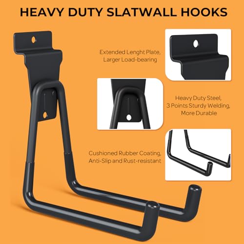 INCLY 10PCS Slatwall Accessories Kit, 2 Pack Large Mesh Slatwall Baskets with Zipper & 8PCS Heavy Duty Slat Wall Hooks, Mounted Slat Wall Accessory for Garage Home Storage & Organizing