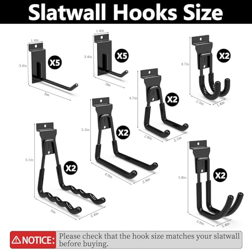 3-H Heavy Duty Slatwall Hooks 20 Pack, Straight & Double Slat Wall Hangers, Extra Thick Backplate for Straight Hooks, Proslat Compatible Garage Storage Organizer(Black)