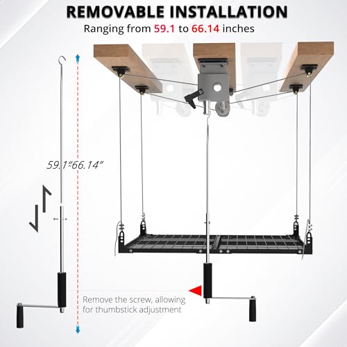 UODENGA Overhead Garage Storage Rack,4x4FT Ceiling Storage Racks with Secure Lock,Garage Storage Lift System for Easy Up Down,Industrial Elevator Lift Holds 400 Lbs