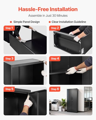 VEVOR Metal Storage Cabinet, Lockable Steel Garage Cabinet with Magnetic Doors and Adjustable Shelves, 2 Keys, 5-Tiers Tall Tool Locker for Home, Office, School, Pantry, Warehouse, Laundry, Black
