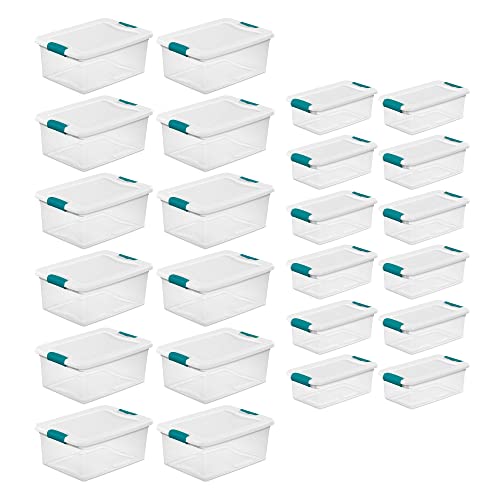 Sterilite 15 Qt Stackable Storage Box with Latching Lid, 12 Pack Bundled with 6 Qt Plastic Organizing Bin with Latch Lid, 12 Pack