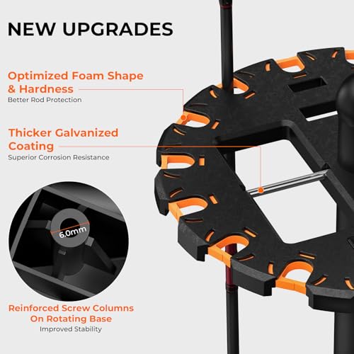 KastKing V16 Rotating Fishing Rod Holder for Garage, Floor Rack Holds Up to 16 Rods & Combos, Space-Saving Pole Organizer with Foam, Durable ABS, Fishing Gear Storage Gift for Men